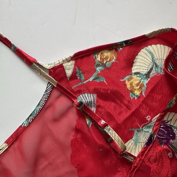 Vintage Delicates Chemise Slip Nightie Satin Lace Fans Red Womens Size Large - Picture 6 of 10